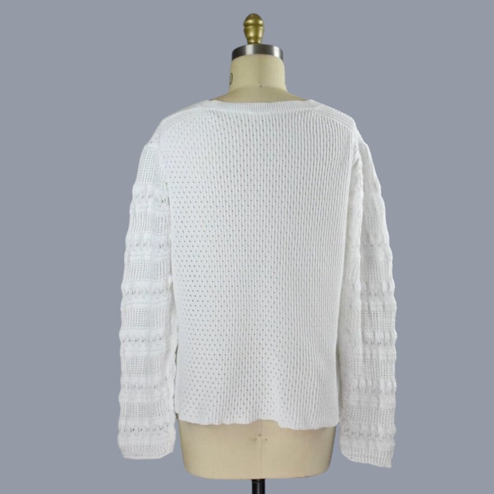 ELIE TAHARI NOVELTY STITCH WHITE COTTON SWEATER - Picture 6 of 9